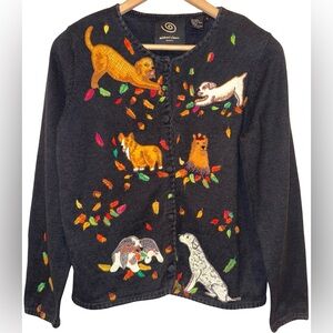 Michael Simon Vintage Cardigan Dog Sweater Size M Art To Wear Embroidered Rare